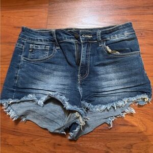 Denim Blue Frayed Women's Shorts